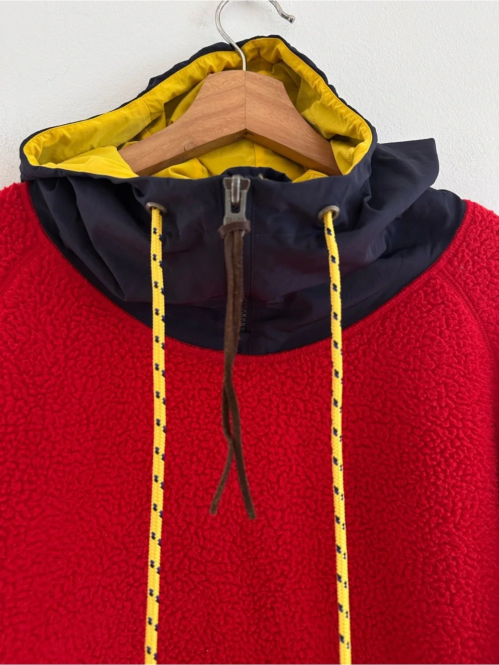 Polo Ralph Lauren Hi Tech Sherpa Fleece Hooded Pullover Red Navy Colorblock XL